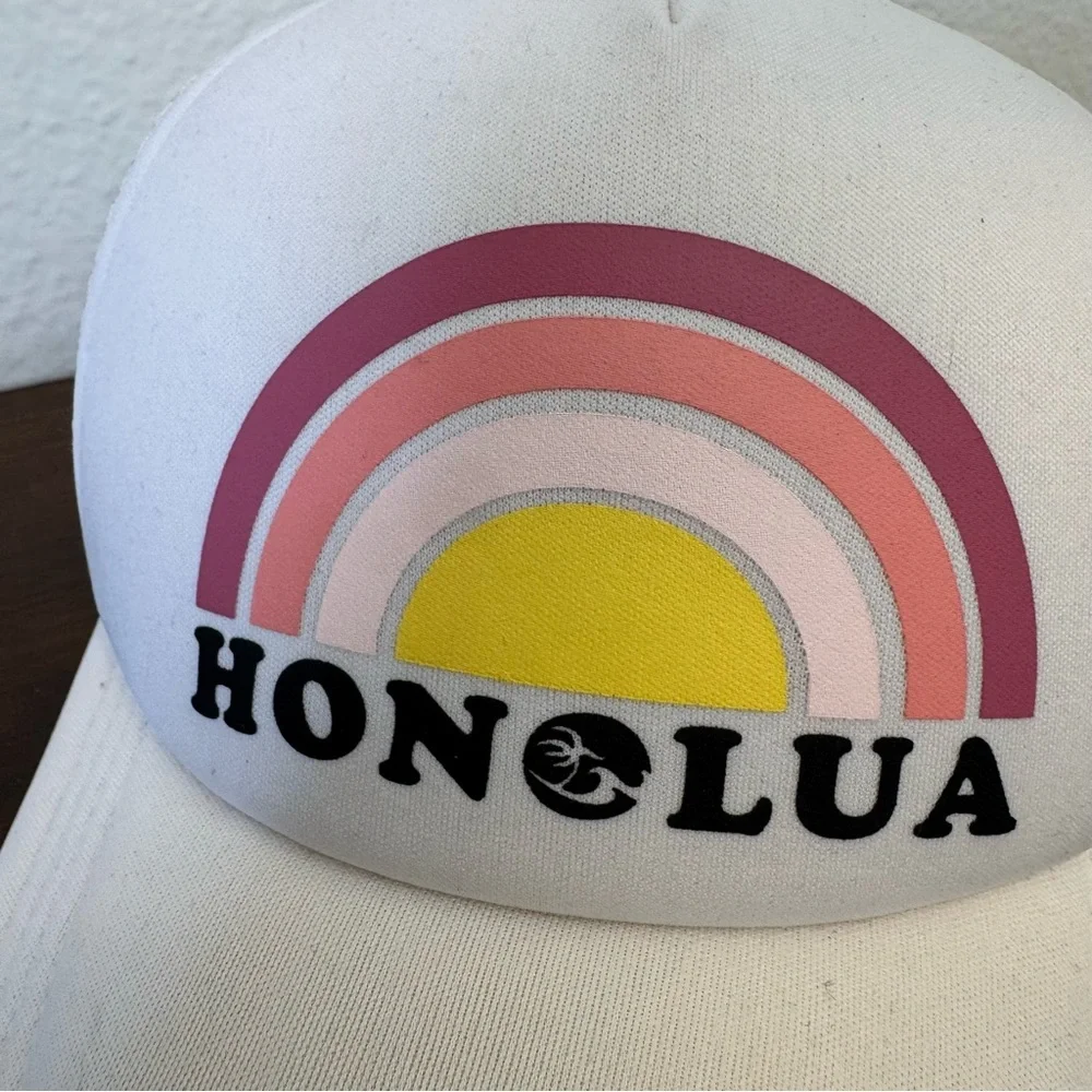 Honolua Wahine Hawaii Snapback Trucker Hat White Rainbow Mesh Vacation NWT